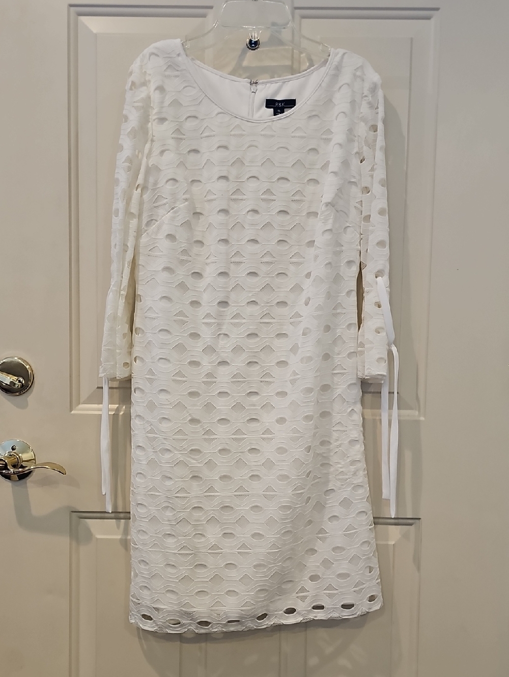 R&K White Eyelet A-Line Dress with Sleeve Ties